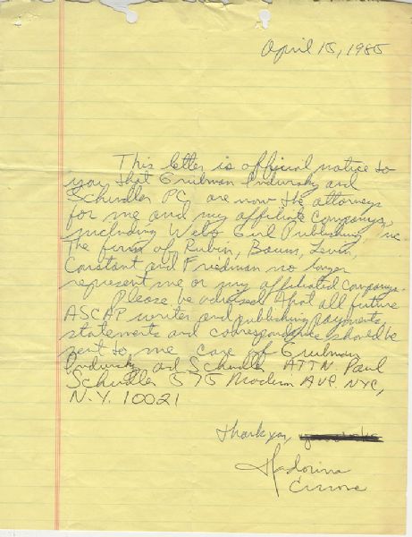 Madonna 1985 Handwritten & Signed Letter Giving Notice of Change of Attorney
